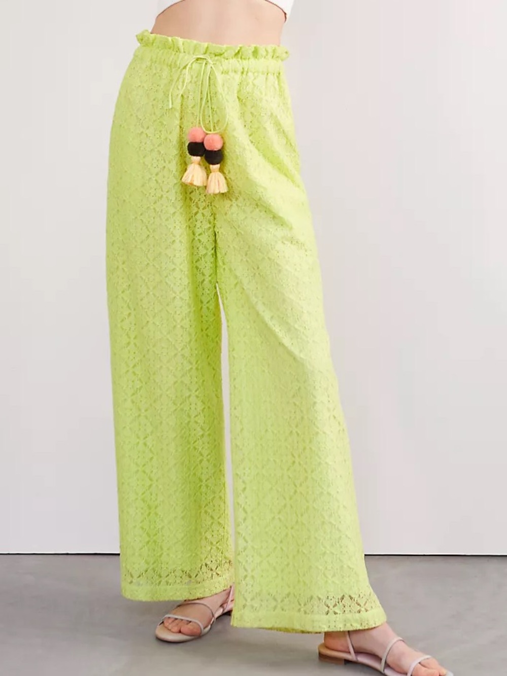 NEW Ollari for Anthropologie Lacy Neon Wide-Leg Pull On Boho Hippie Pants M